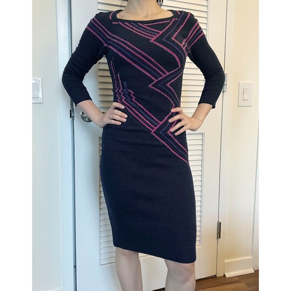 Diane Von Furstenberg | Dresses | Diane Von Furstenberg Knit Sweater  Intarsia Dress W Fancy Beading Detail Sz S | Poshmark